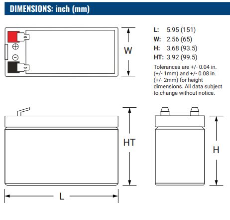 12V 9Ah, PG-12V9 FR F2 AGM battery