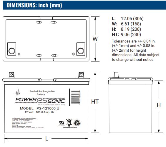 The size of AGM battery 12V 100Ah, PS-121000 - Eurogroup 33