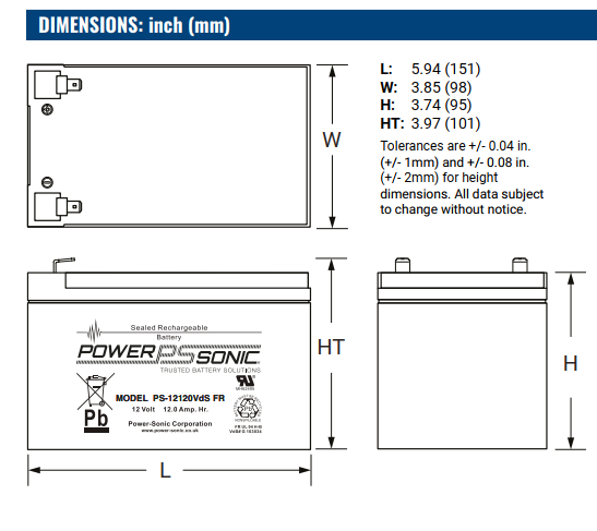 12V 12Ah, PS-12120VdS F1 AGM battery