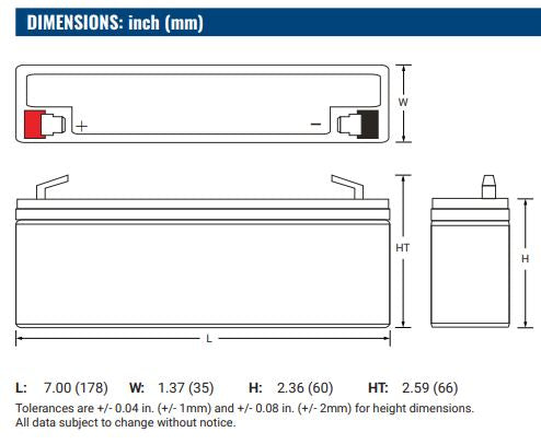 12V 2.1Ah, PS-1221VDS FR F1 AGM battery