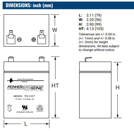 12V 2.9Ah, PS-1227 F1 AGM battery