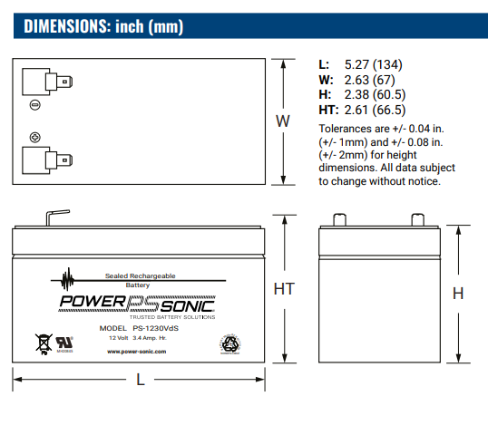 12V 3.4Ah, PS-1230VdS F1 AGM battery
