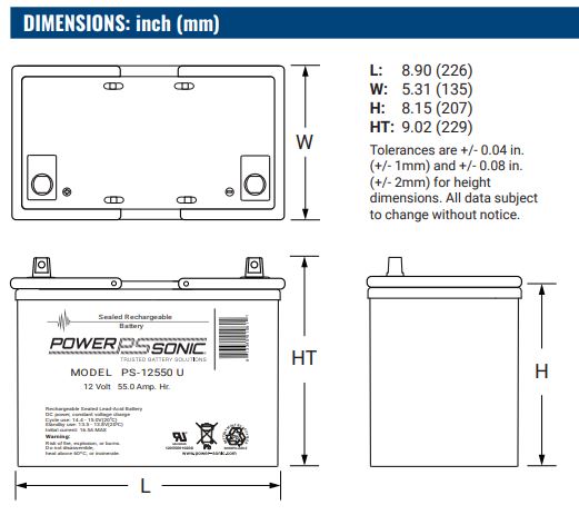 Размерите на AGM battery 12V 55Ah, PS-12550 - Eurogroup 33