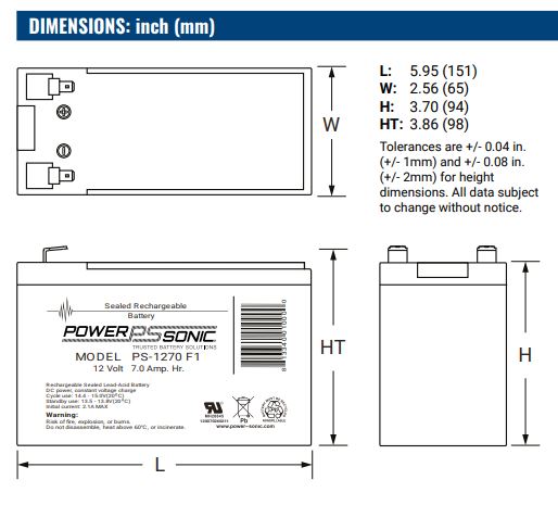 12V 7Ah, PS-1270 F1 AGM battery