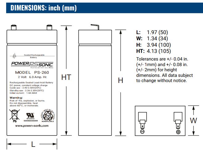 AGM battery 2V 6Ah, PS-260