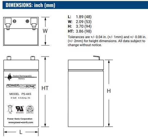 AGM battery 4V 4.5Ah, PS-445