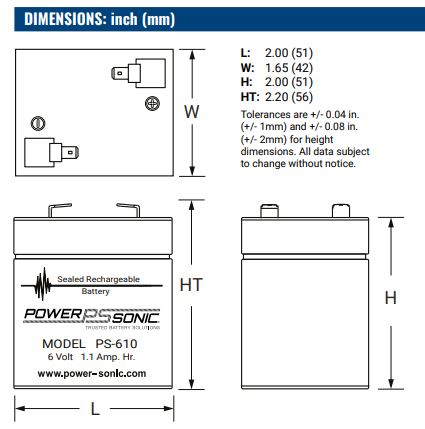 AGM battery 6V 1Ah, PS-610