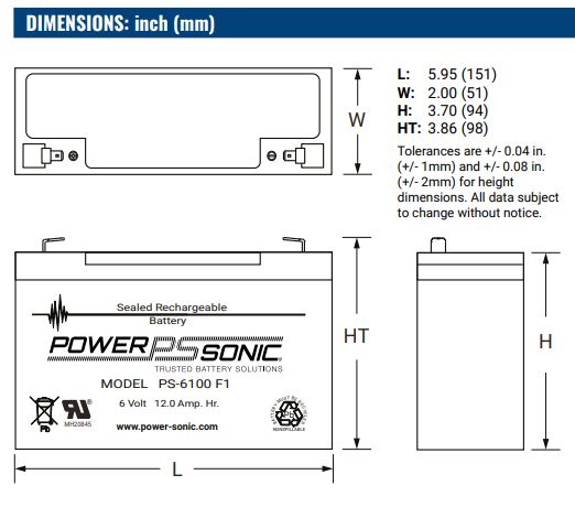 AGM battery 6V 12Ah, PS-6100 F1