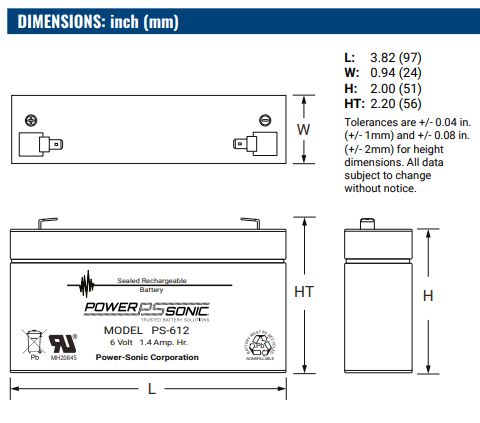 AGM battery 6V 1.2Ah, PS-612