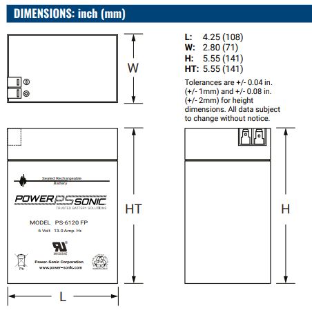 AGM battery 6V 13Ah, PS-6120 FP