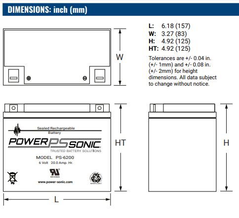 AGM battery 6V 20Ah, PS-6200