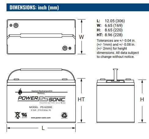 AGM battery 6V 210Ah, PS-62000