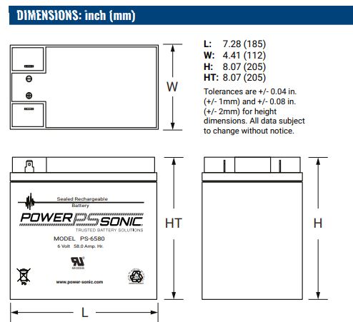 AGM battery 6V 58Ah, PS-6580