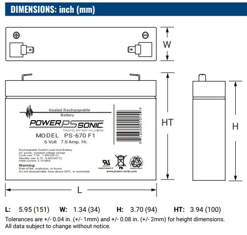 AGM battery 6V 7Ah, PS-670