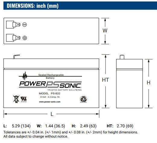 AGM battery 8V 3.2Ah, PS-832