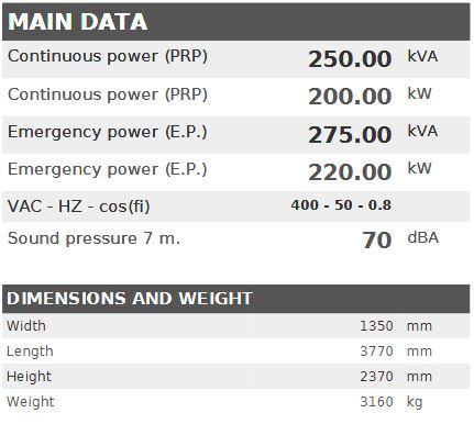 Diesel generator VISA Galaxy GX PLUS, VOLVO-PENTA, V 250 GX - 250 kVA, 200 kW