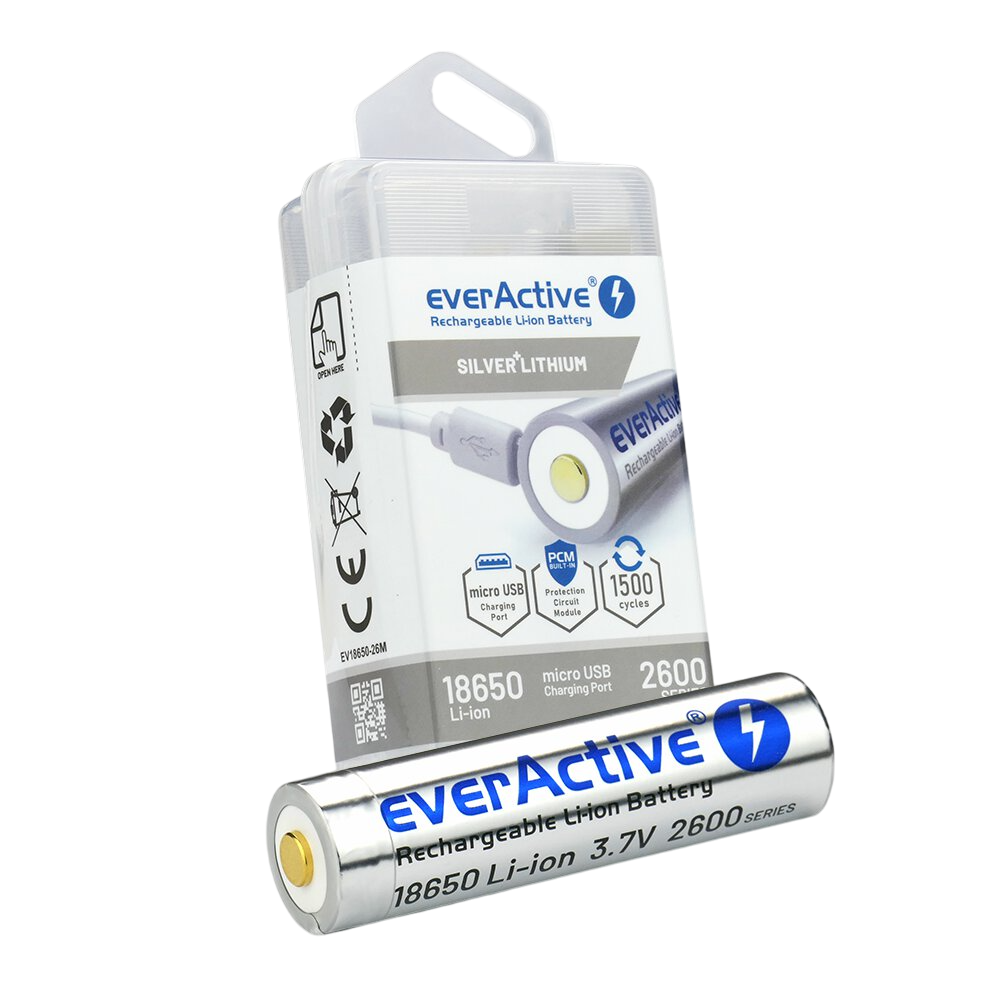 Батерия Li-ion 3.7 V EverActive 18650 2600mAh микро USB в кутия