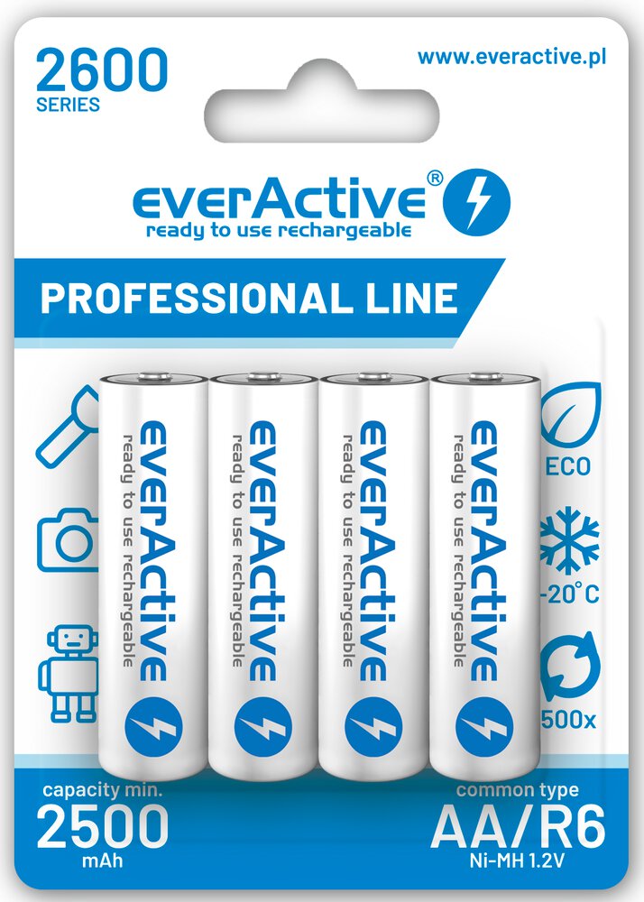 Батерия 1.2V EverActive Pro LR6, AA, NiMh 2600mAh x 4 бр Готови за употреба