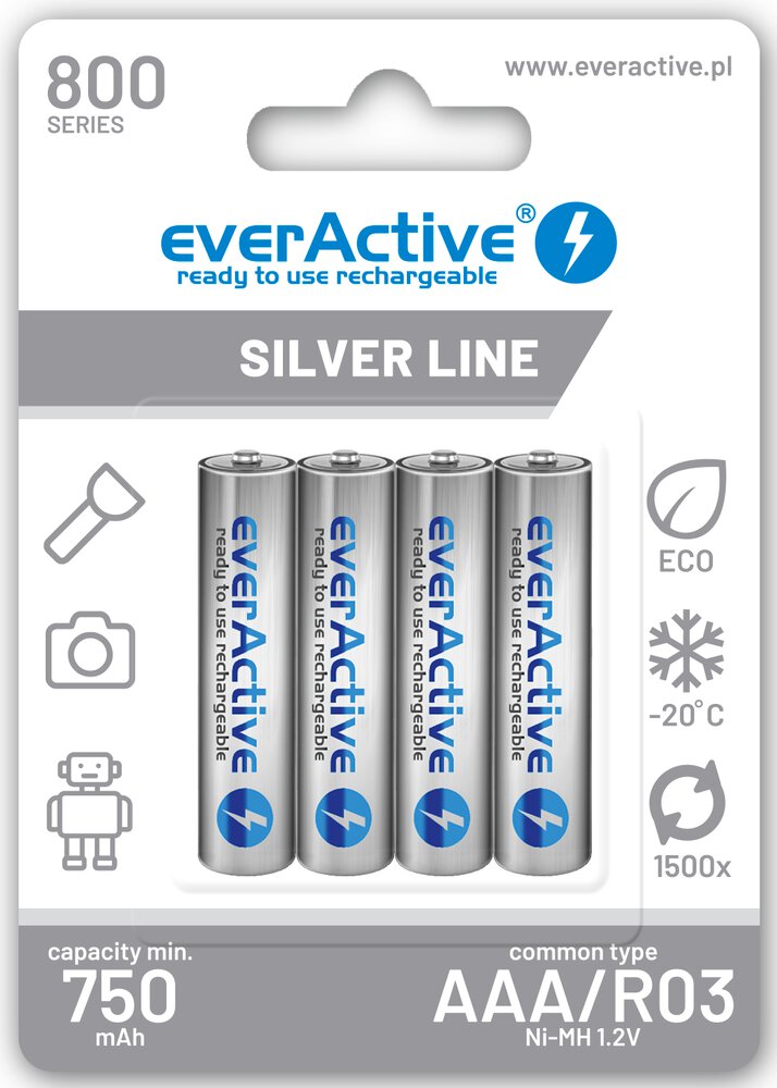 Батерия 1.2V EverActive Silver AAA, NiMh 750mAh x 4 бр. готови за употреба