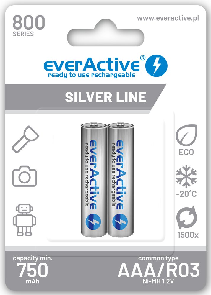 Батерия 1.2V EverActive Silver AAA, NiMh 800mAh x 2 бр. готови за употреба
