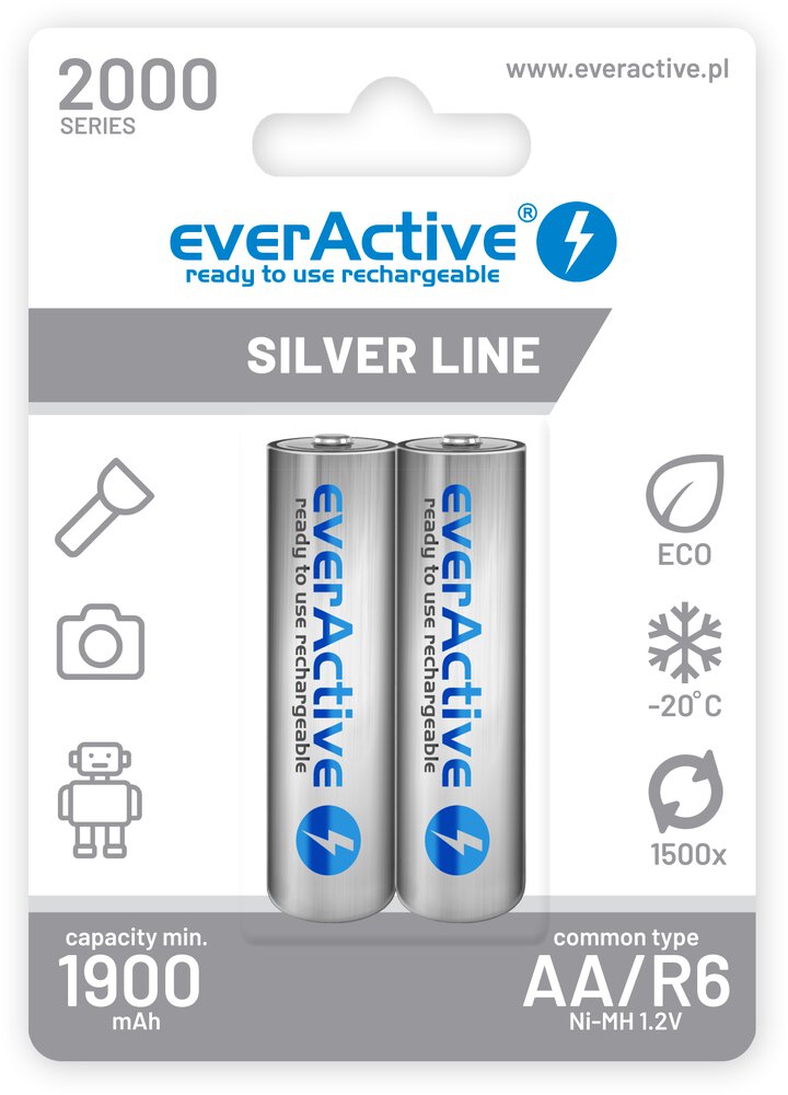 Батерия 1.2V EverActive Silver AA NiMh 2000mAh x 2 бр. Готови за употреба.
