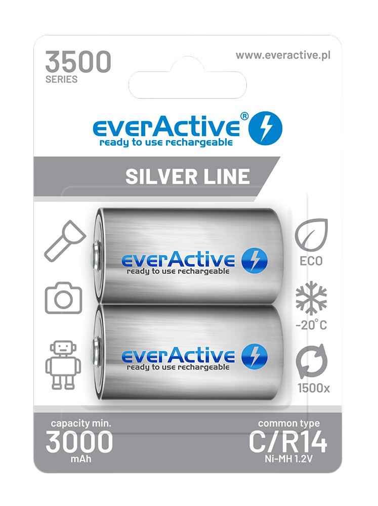 Батерия 1.2V EverActive Silver R14/C, NiMh 3500mAh x 2 бр. готови за употреба