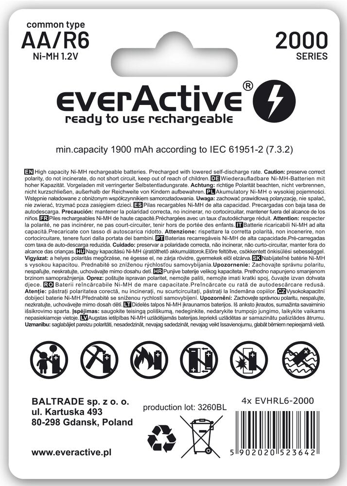 Батерия 1.2V EverActive Silver AA, NiMh 1900mAh x 4 бр. готови за употреба