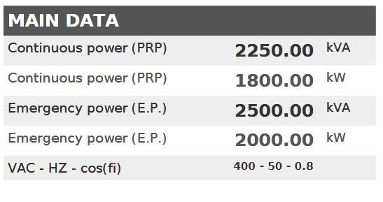 Diesel generator VISA Powerfull U, PERKINS, P 2250 U - 2250 kVA, 1800 kW