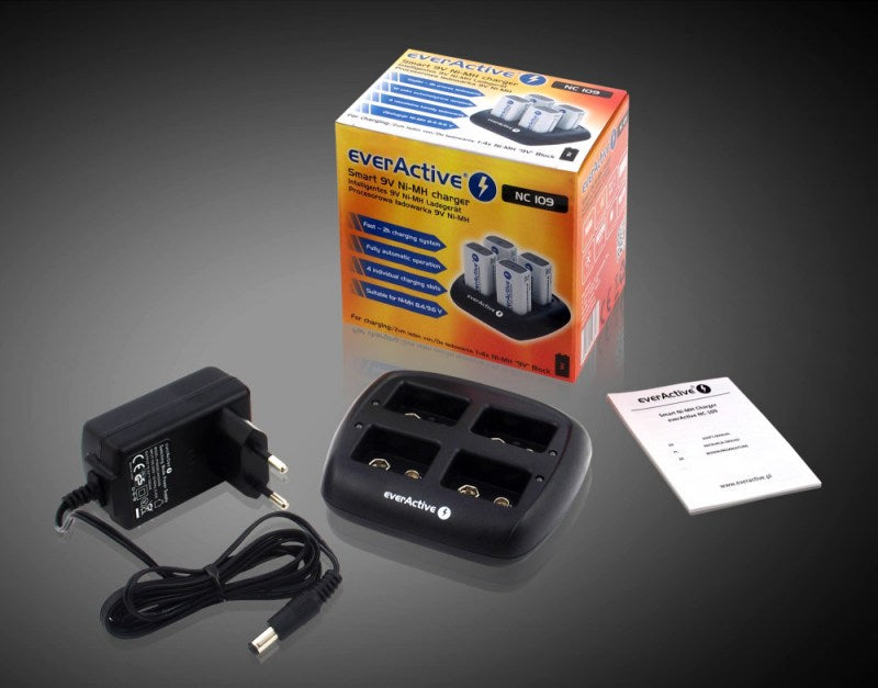 Зарядно устройство комплект EverActive NC-109, 4 x 9V